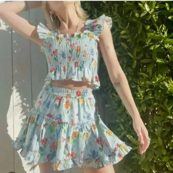 Hill House Home Paz Skirt Set in Space Floral, Size Large - Picture 4 of 7